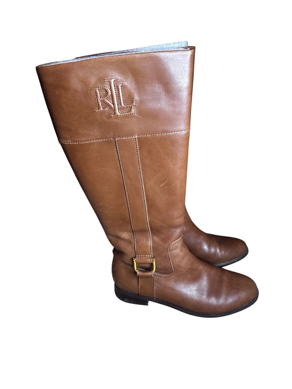 Ralph Lauren Cognac Leather Tall Riding Boots Size 8.5